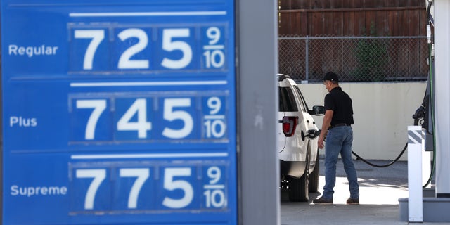 Gas prices over $7 a gallon are displayed at a Chevron station on May 25, 2022, in Menlo Park, California. (Justin Sullivan/Getty Images)