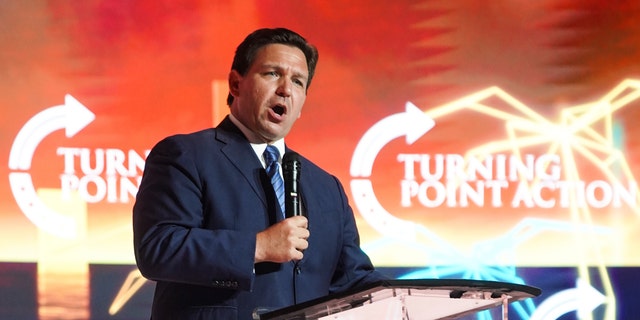 Florida Gov. Ron DeSantis, a Republican speaks to the Turning Point USA Student Action Summit on July 22, 2022. 