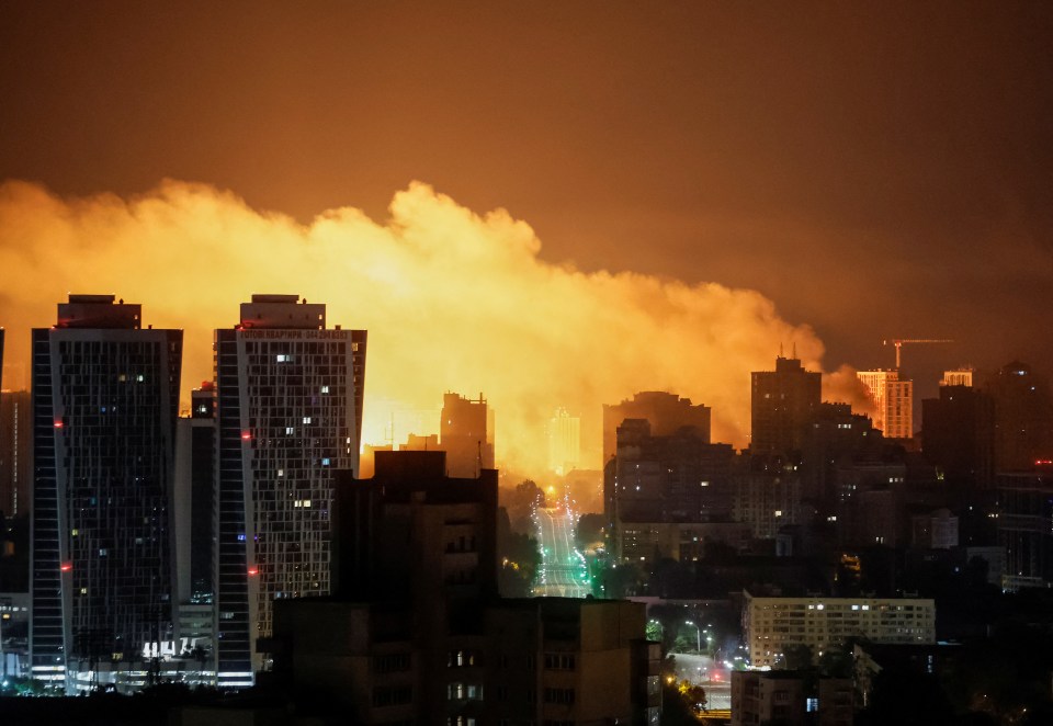 Explosion over Kyiv at night.